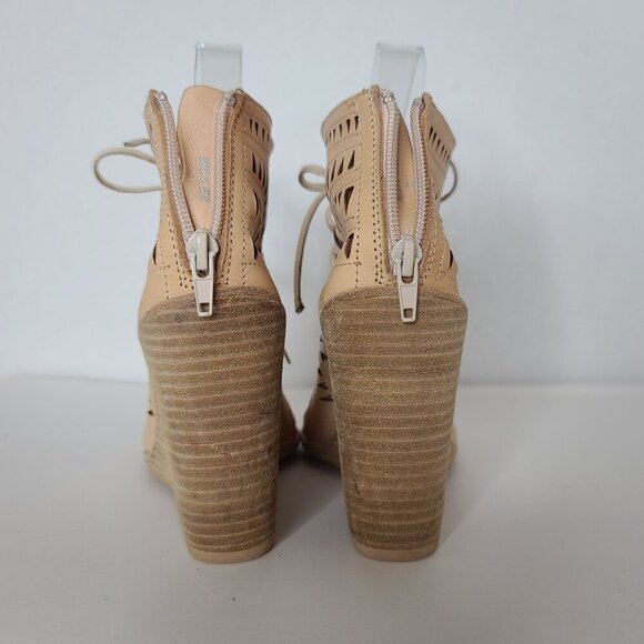 Jeffrey Campbell Rodillo Wedge Cut Out Lace Front Peeptoe Shoe Cream Leather 8 - Picture 6 of 9